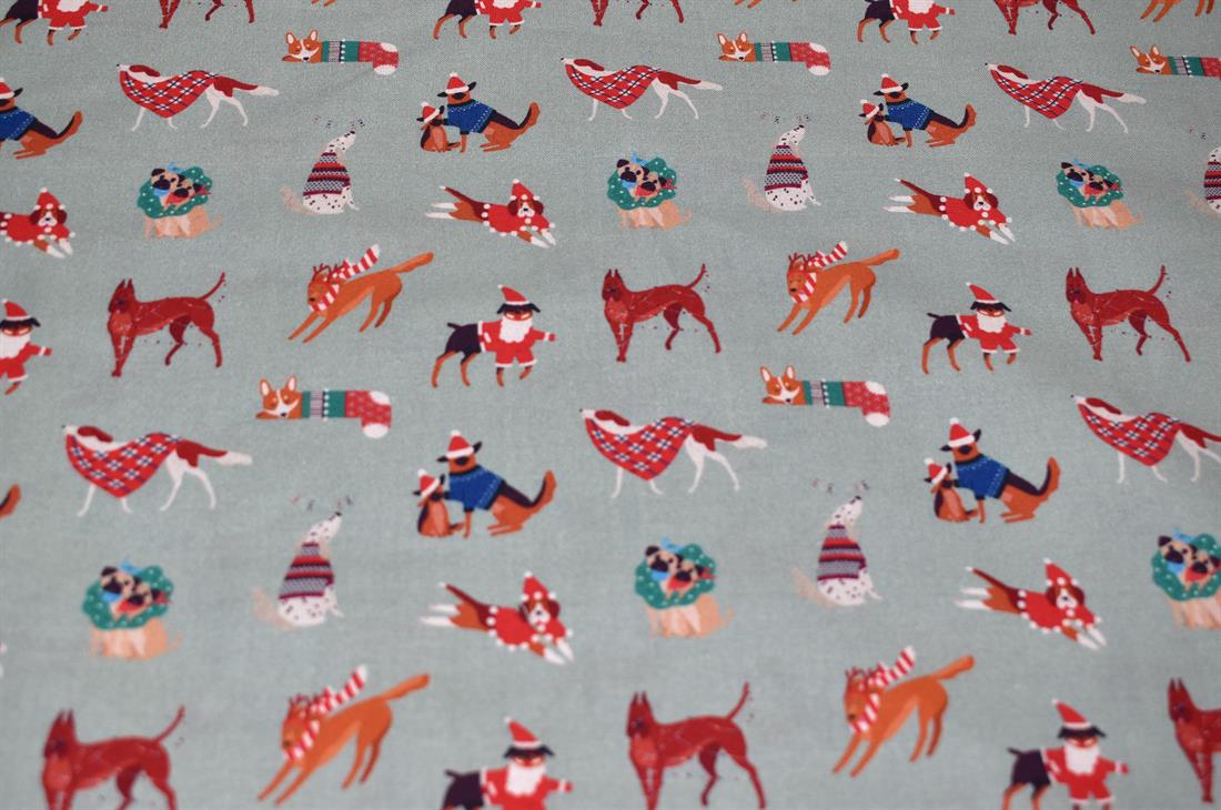 Silver & Grey Christmas Dogs Silver Printed Crafty Cottons Digital…