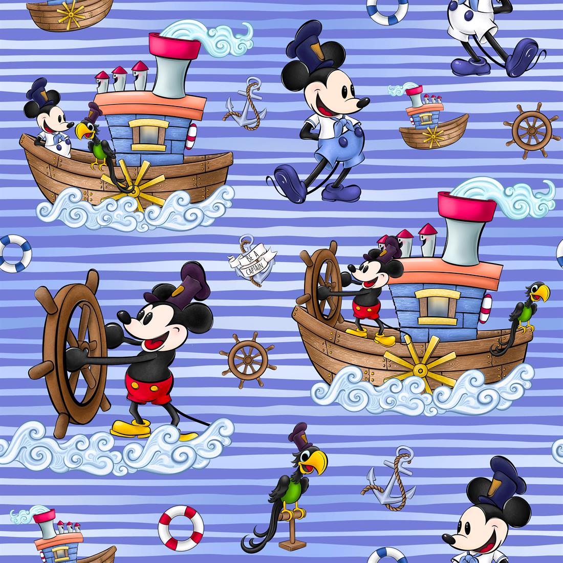 Navy Blue & Blue Steamboat Willie Set Sail Digitally Printed Crafty…