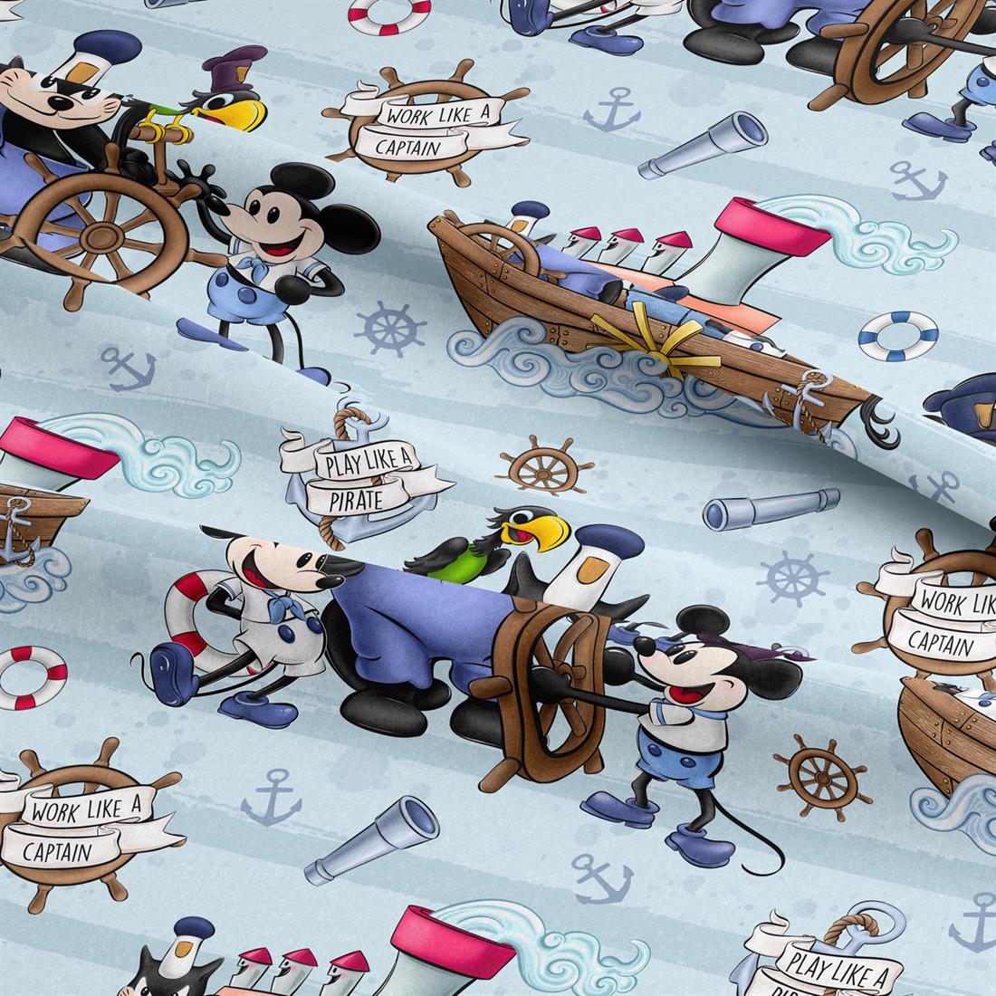 Light Blue Steamboat Willie The Gang Digitally Printed Crafty Cottons…
