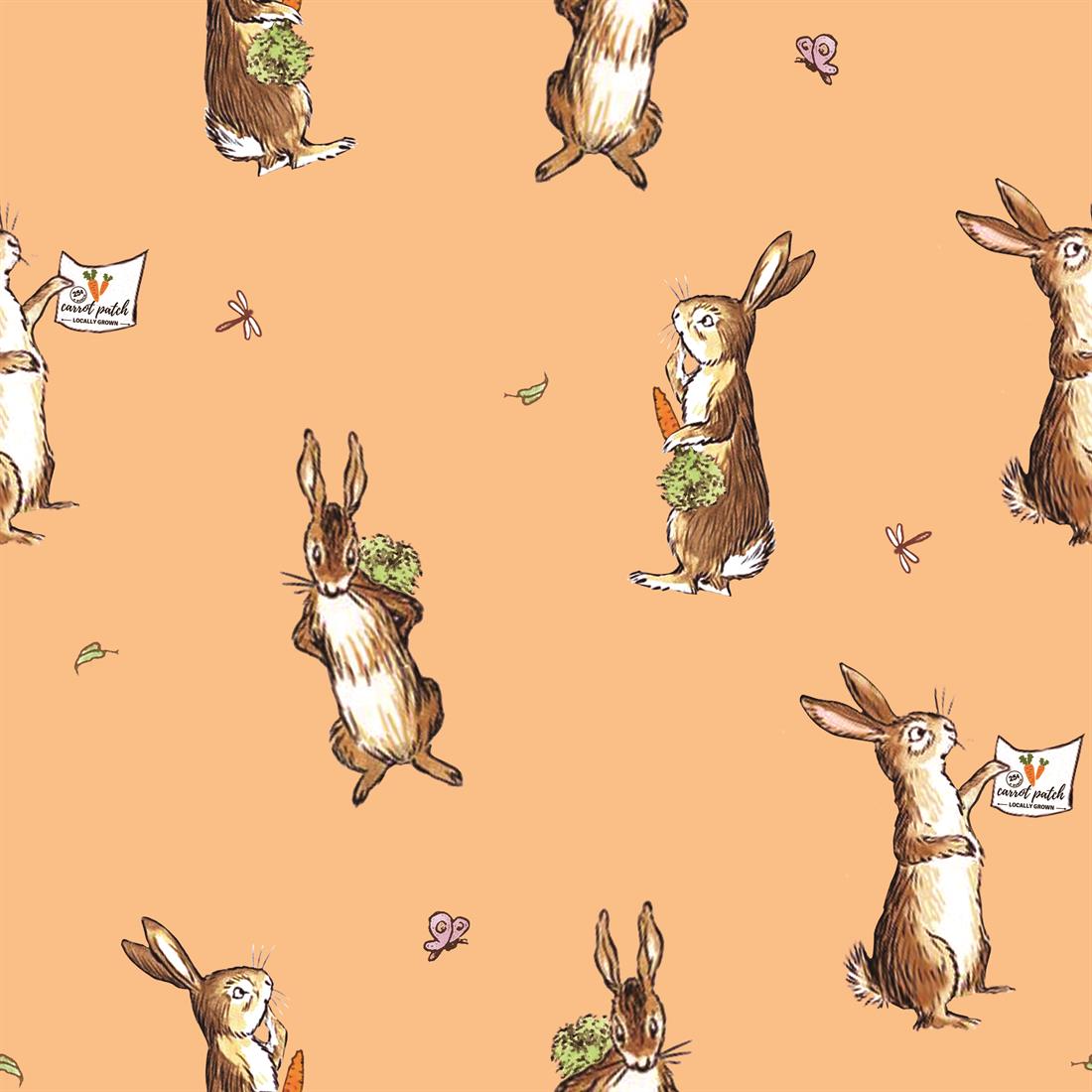 Peach Winnie Characters Rabbit Digitally Printed Crafty Cottons Onto…