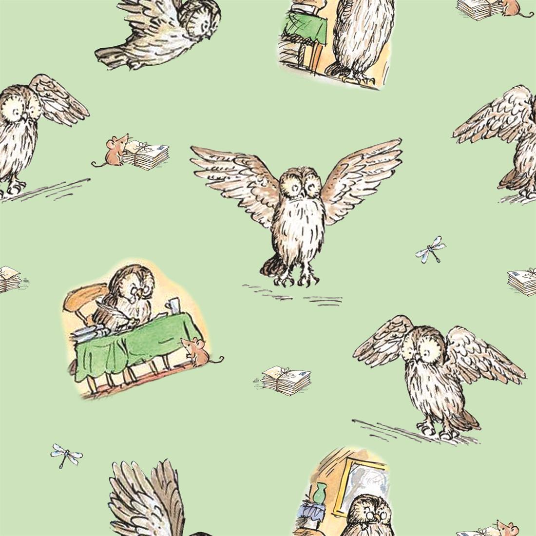 Mint Winnie Characters Owl Digitally Printed Crafty Cottons Onto a…