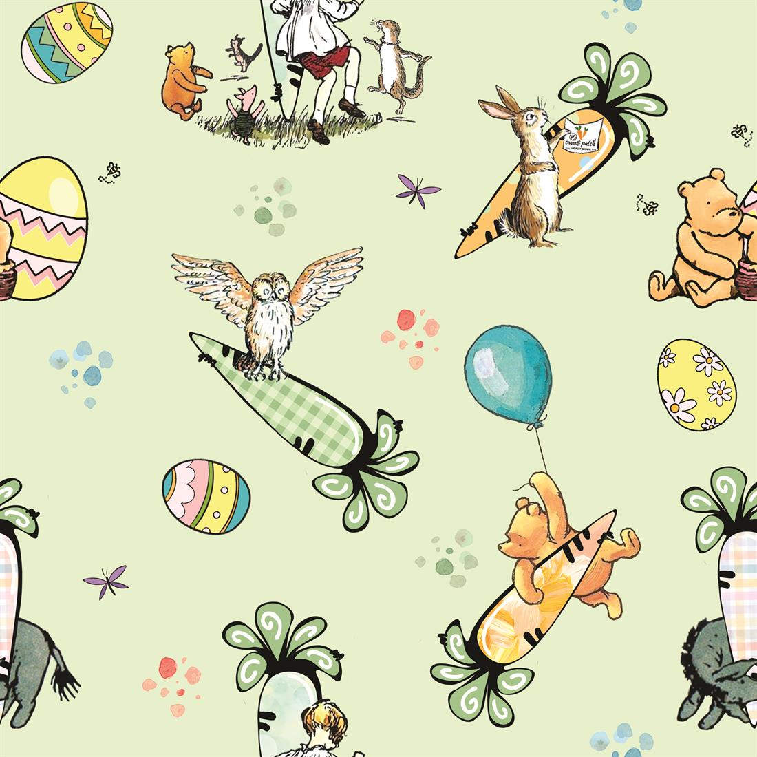 Light Mint Winnie and Friends Easter Digitally Printed Crafty Cottons…