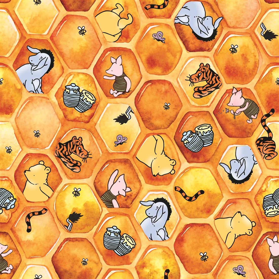 Orange Winnie Honeycomb Digitally Printed Crafty Cottons Onto a 200…