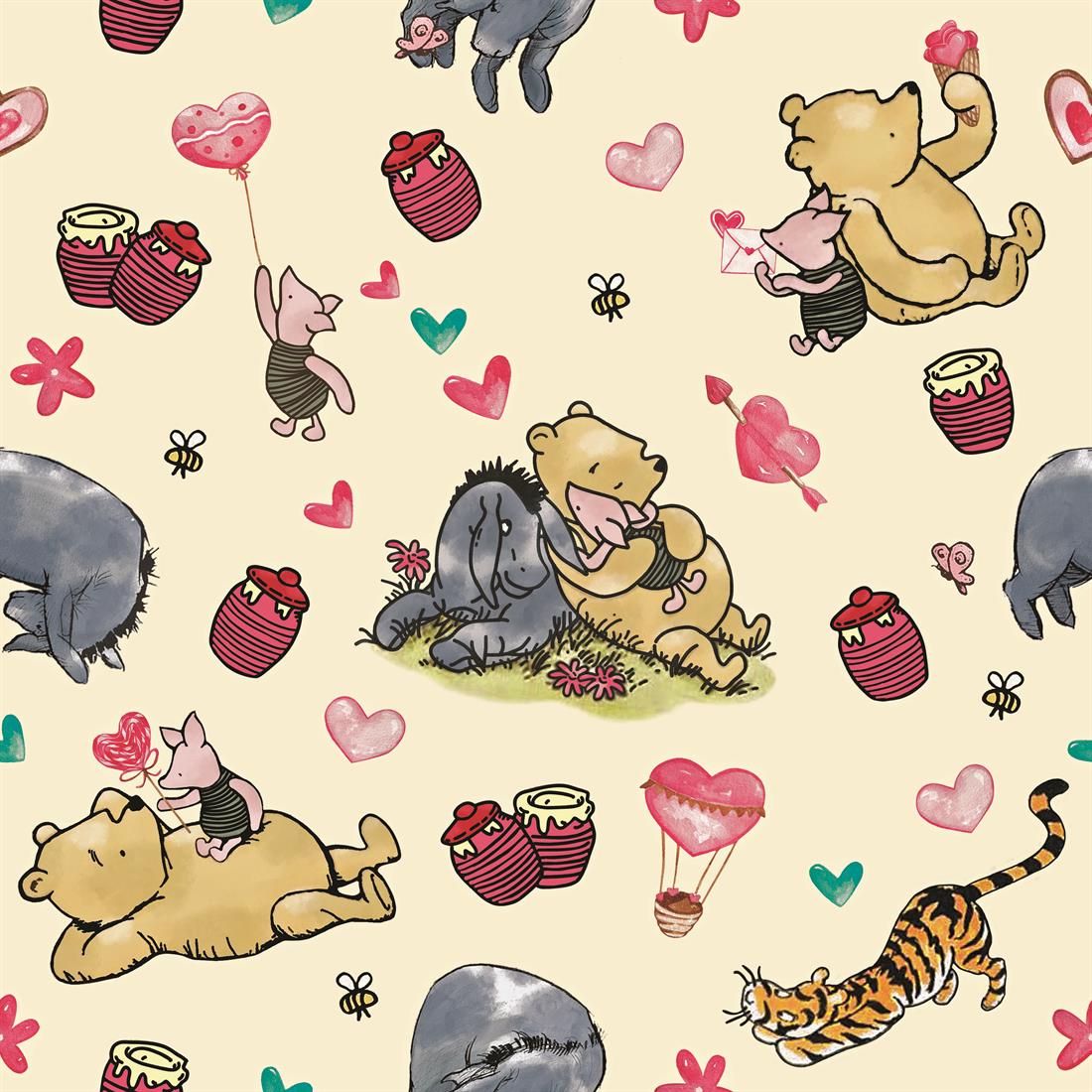 Cream Winnie Loves Digitally Printed Crafty Cottons Onto a 200 Thread