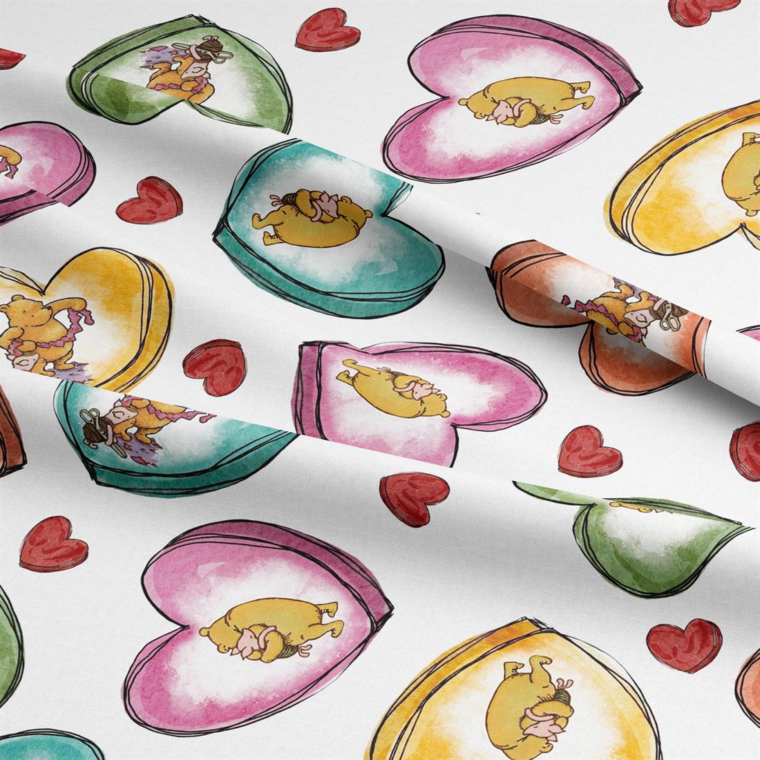 White WInnie Candy Hearts Digitally Printed Crafty Cottons Onto a 200…