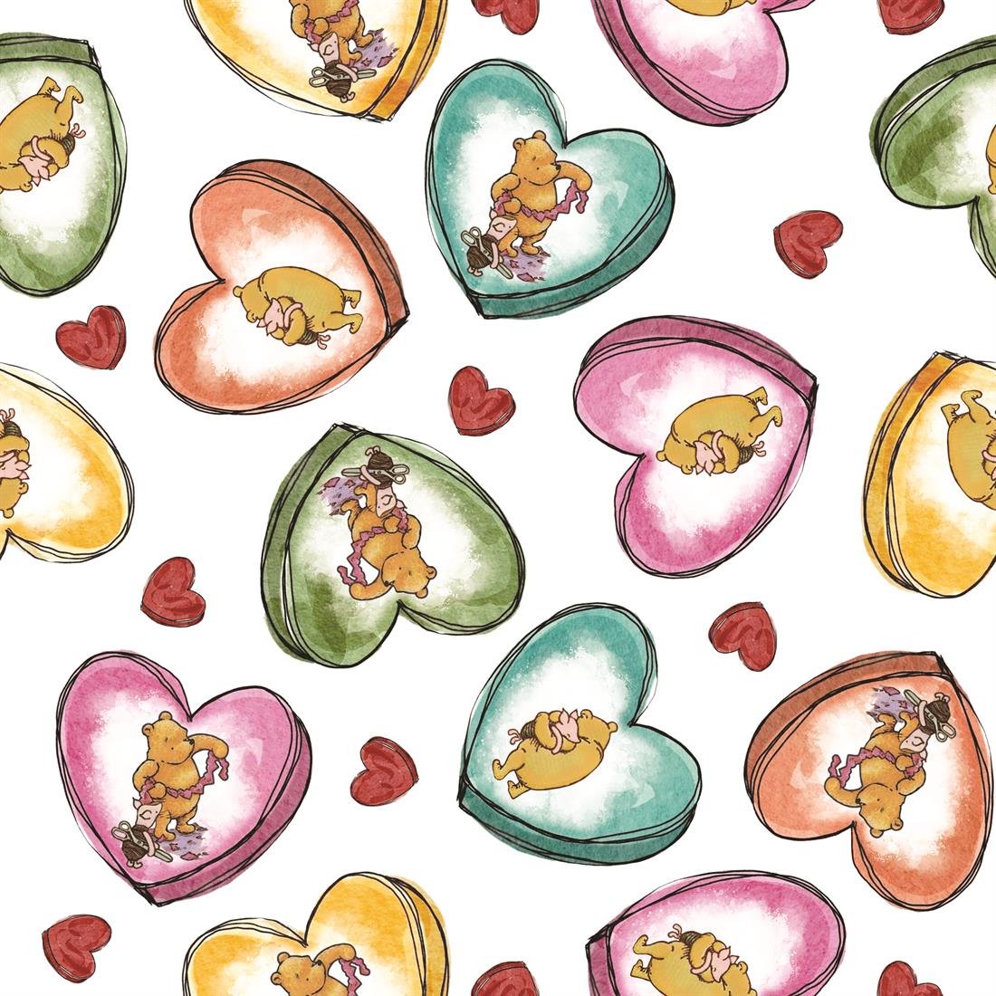 White WInnie Candy Hearts Digitally Printed Crafty Cottons Onto a 200…