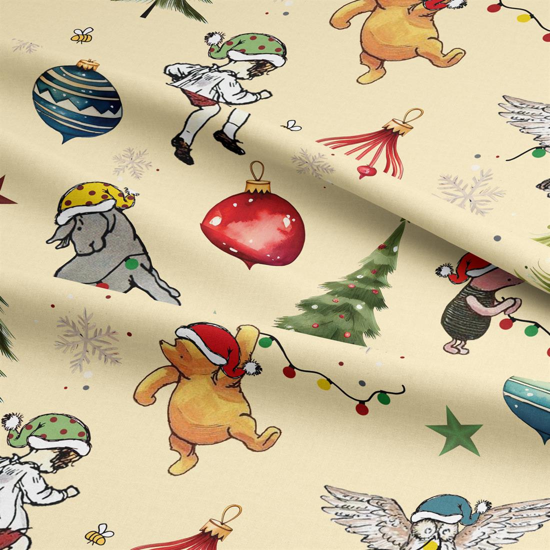 Cream Winnie Festive Lights Digitally Printed Crafty Cottons Onto a…