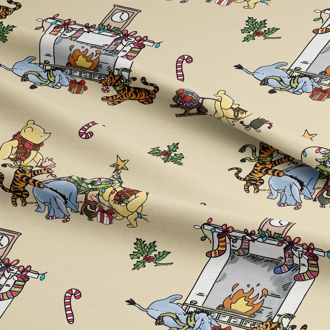 Beige Winnie Christmas Day Digitally Printed Crafty Cottons Onto a…