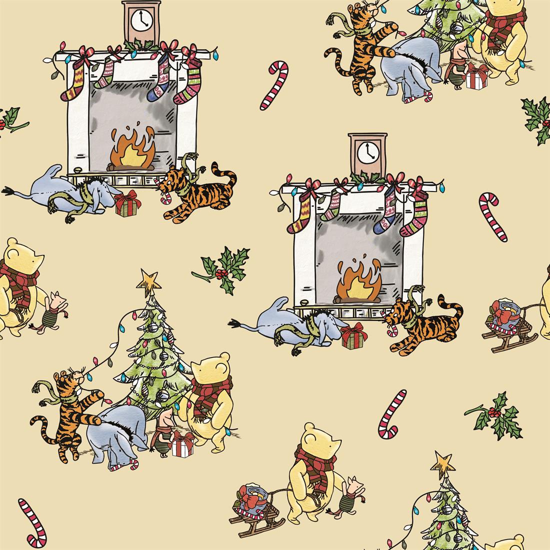 Beige Winnie Christmas Day Digitally Printed Crafty Cottons Onto a…