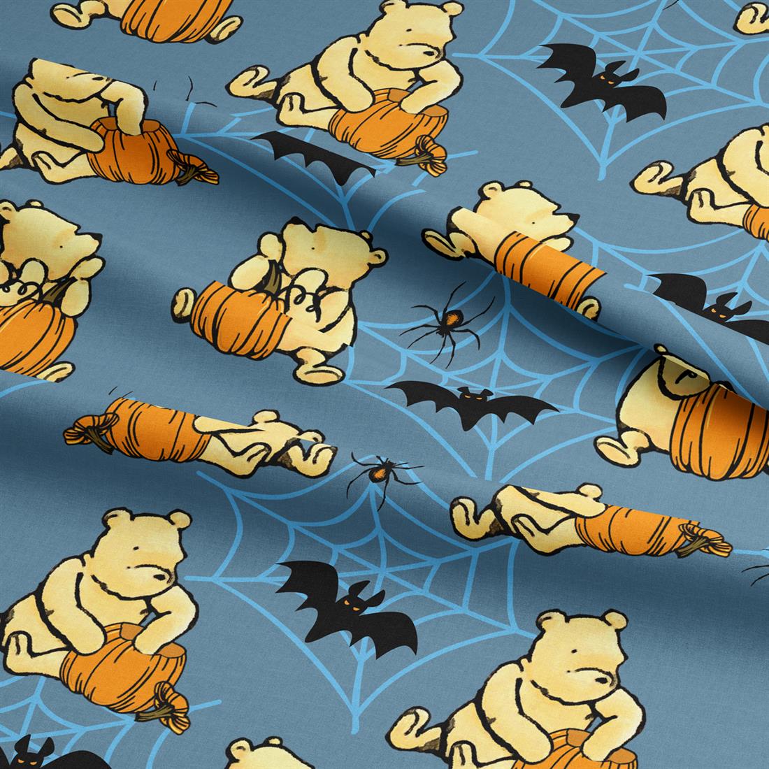 Navy Winnie Pumpkin Digitally Printed Crafty Cottons Onto a 200 Thread