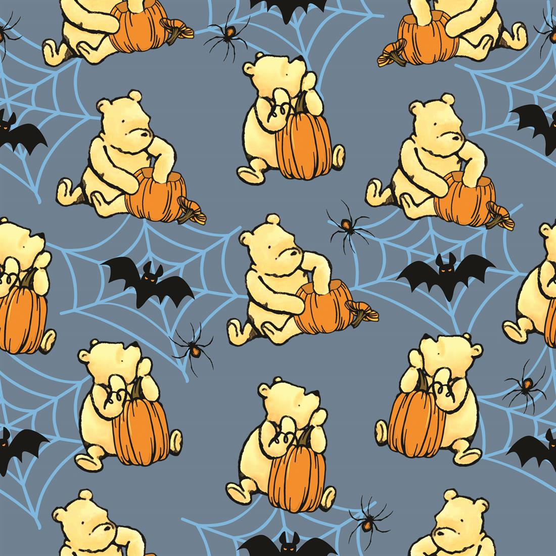 Navy Winnie Pumpkin Digitally Printed Crafty Cottons Onto a 200 Thread