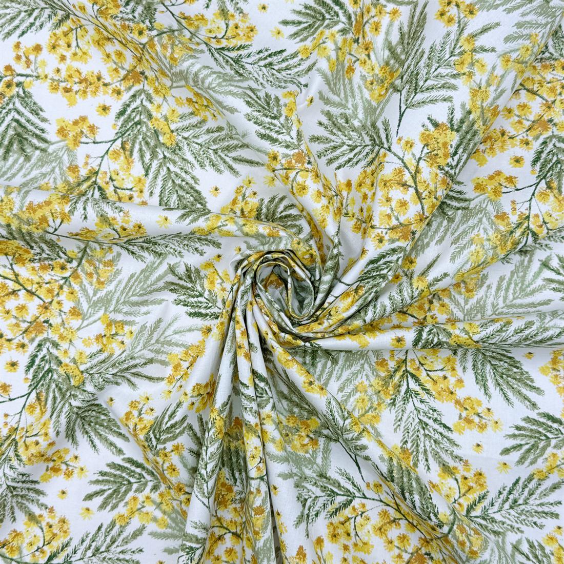 White & Mustard Romaine Printed 100% Cotton Fabric