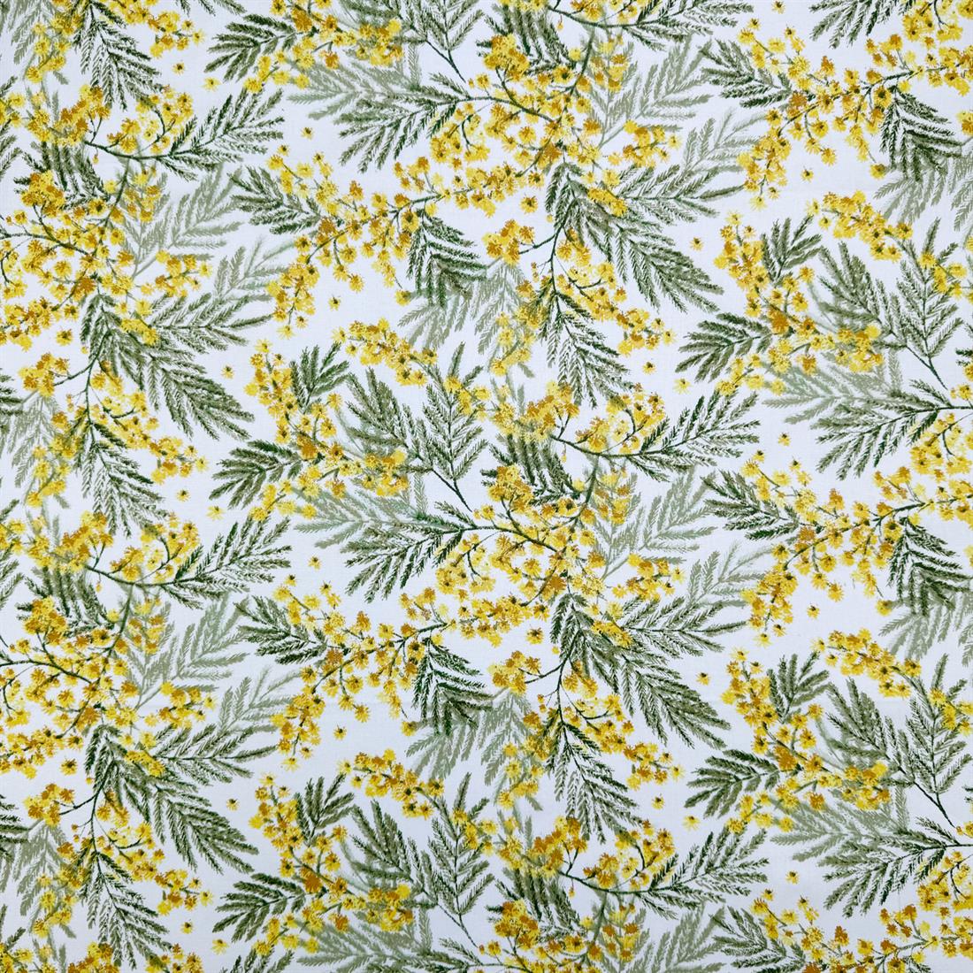 White & Mustard Romaine Printed 100% Cotton Fabric