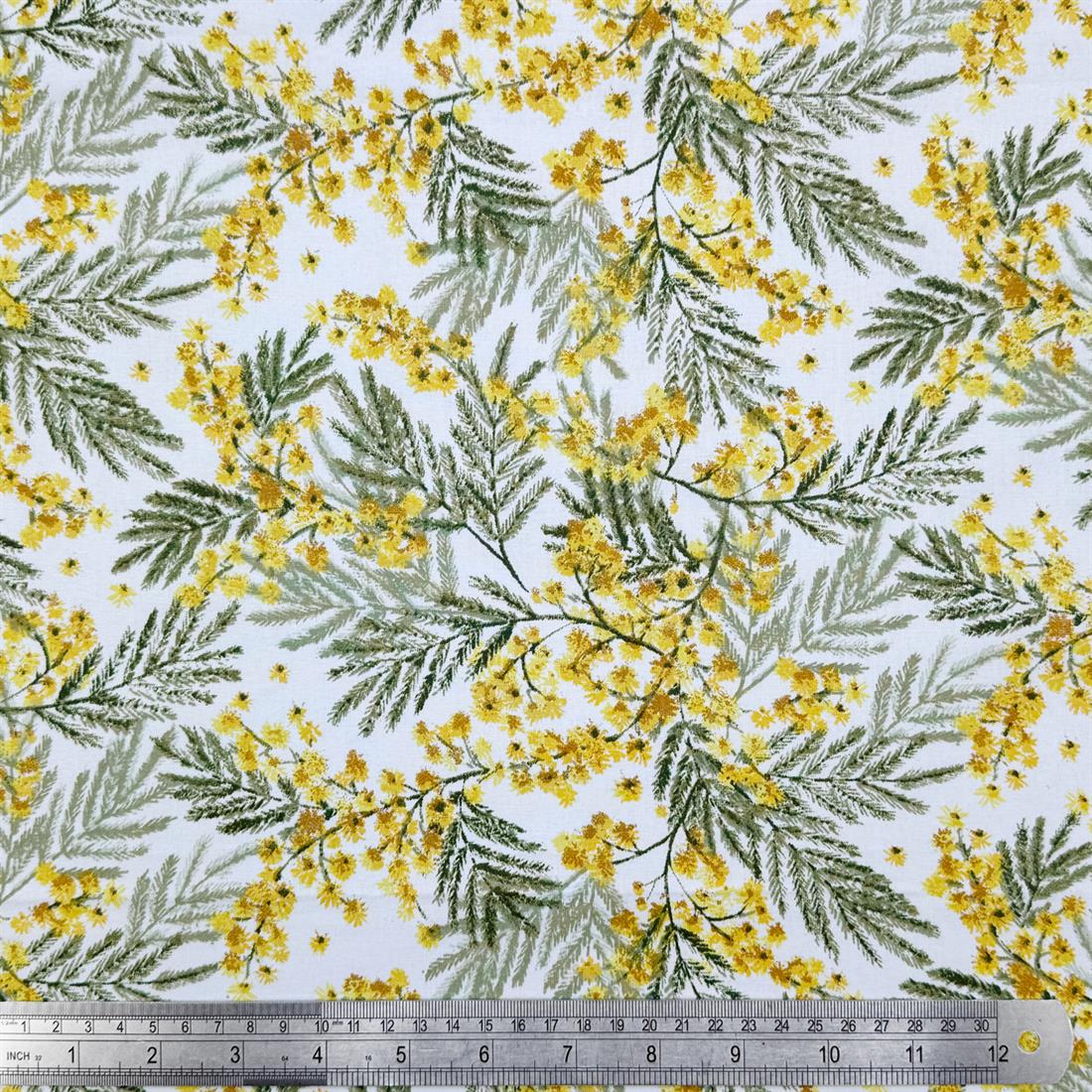 White & Mustard Romaine Printed 100% Cotton Fabric