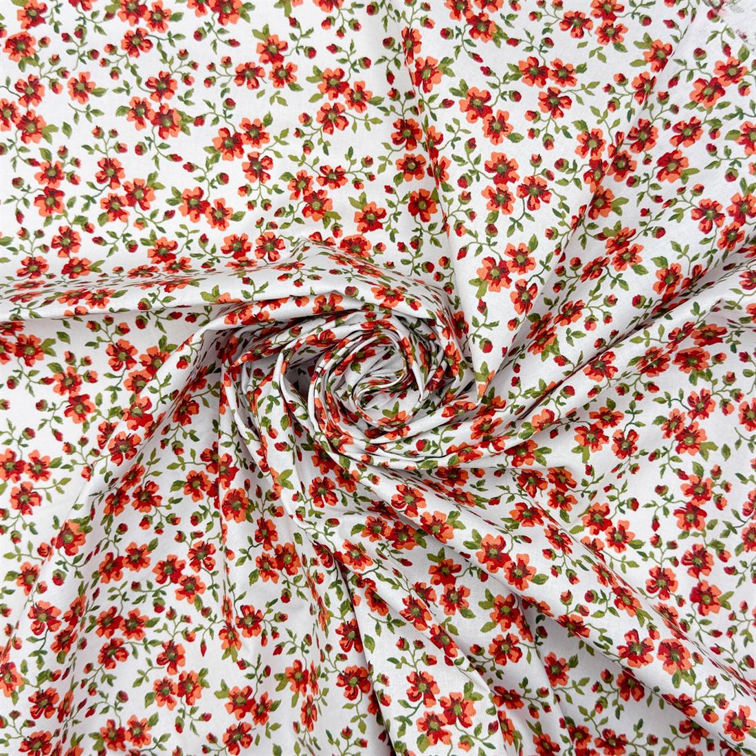 White & Orange Yvette Printed 100% Cotton Fabric