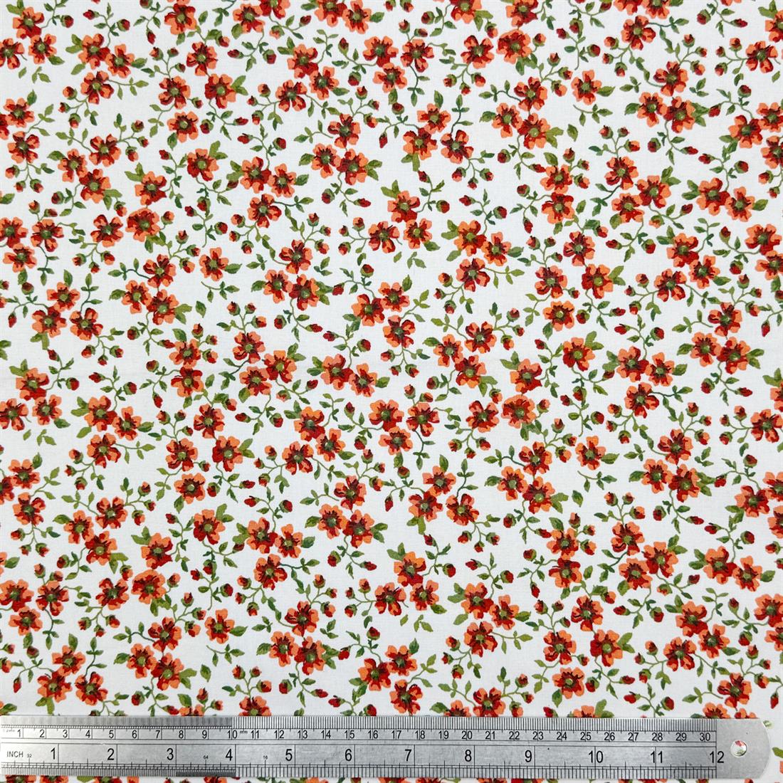 White & Orange Yvette Printed 100% Cotton Fabric