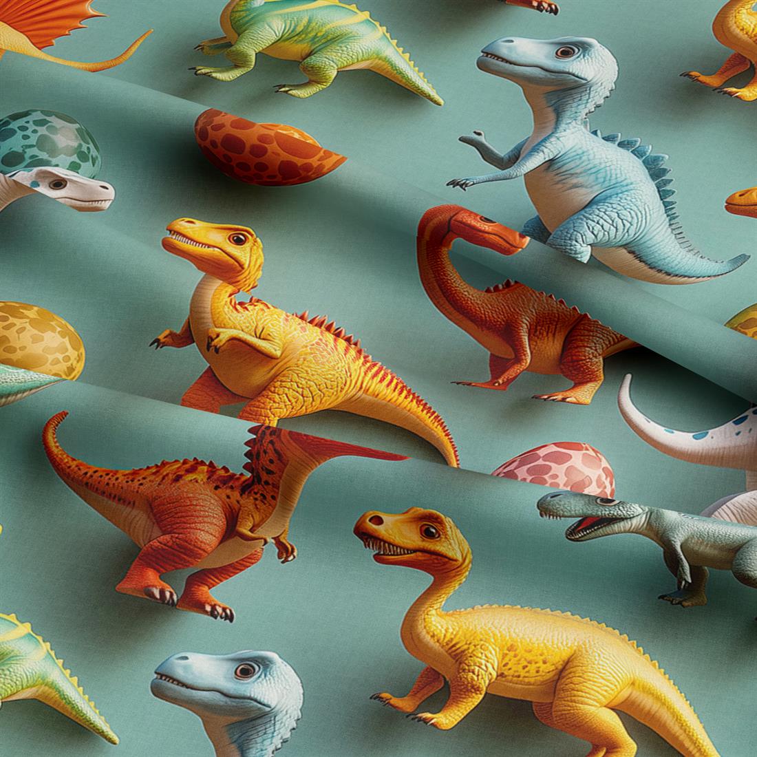 Sage Green Dinosaurs Crafty Cottons Fabric