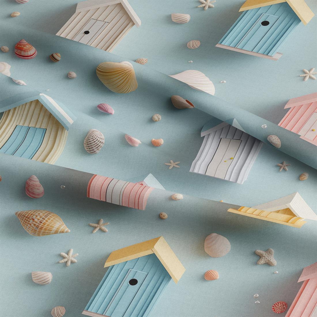Light Blue Pastel Beach Crafty Cottons Fabric