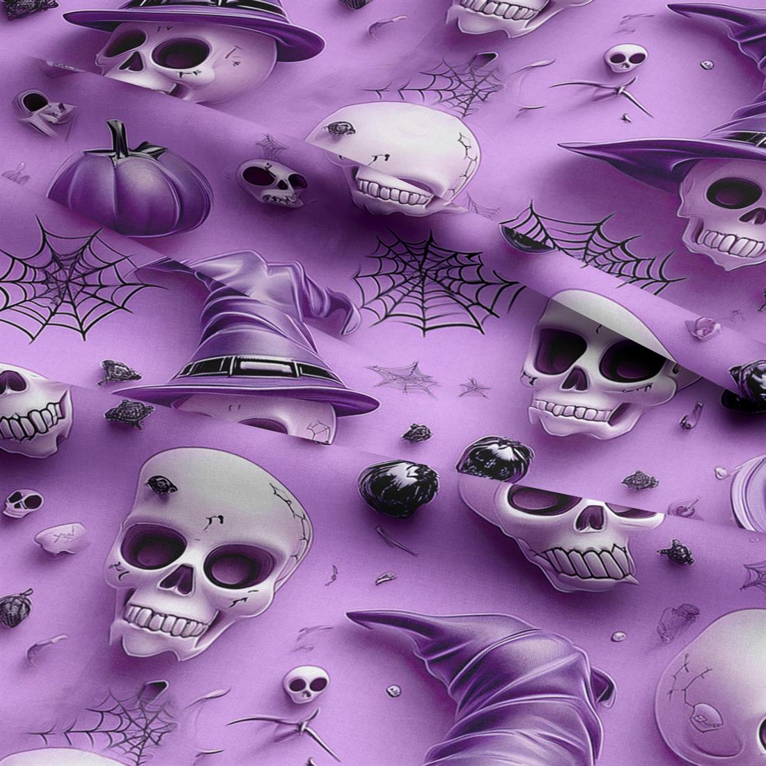 Purple Spooky Skulls Crafty Cottons Fabric