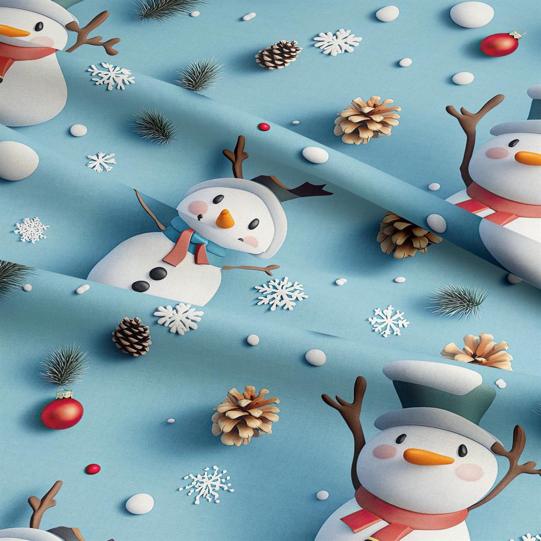 Blue Snowman Crafty Cottons Fabric