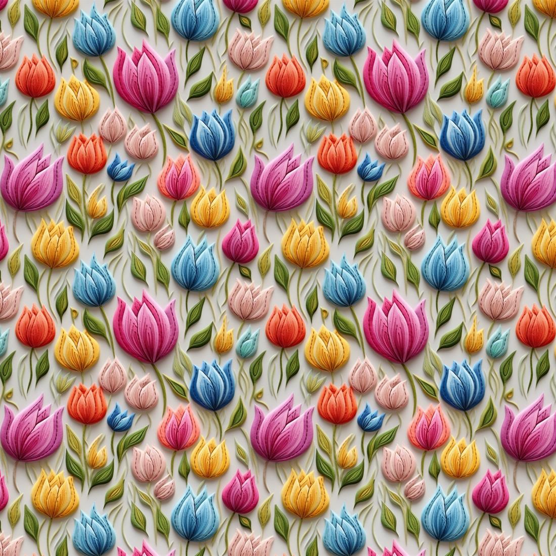 Ivory Embroidered Tulips Crafty Cottons Fabric
