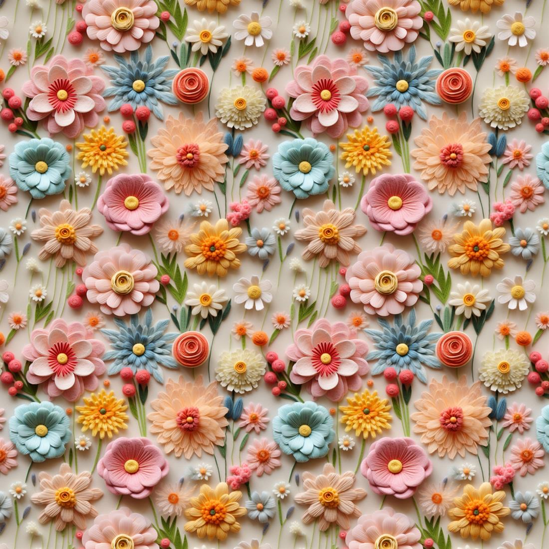 Cream Embroidered Flowers Crafty Cottons Fabric