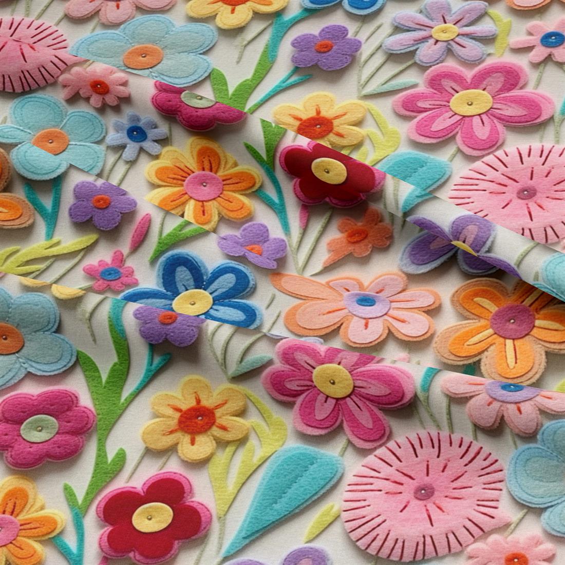 Blue Felt Flowers Crafty Cotton Fabric