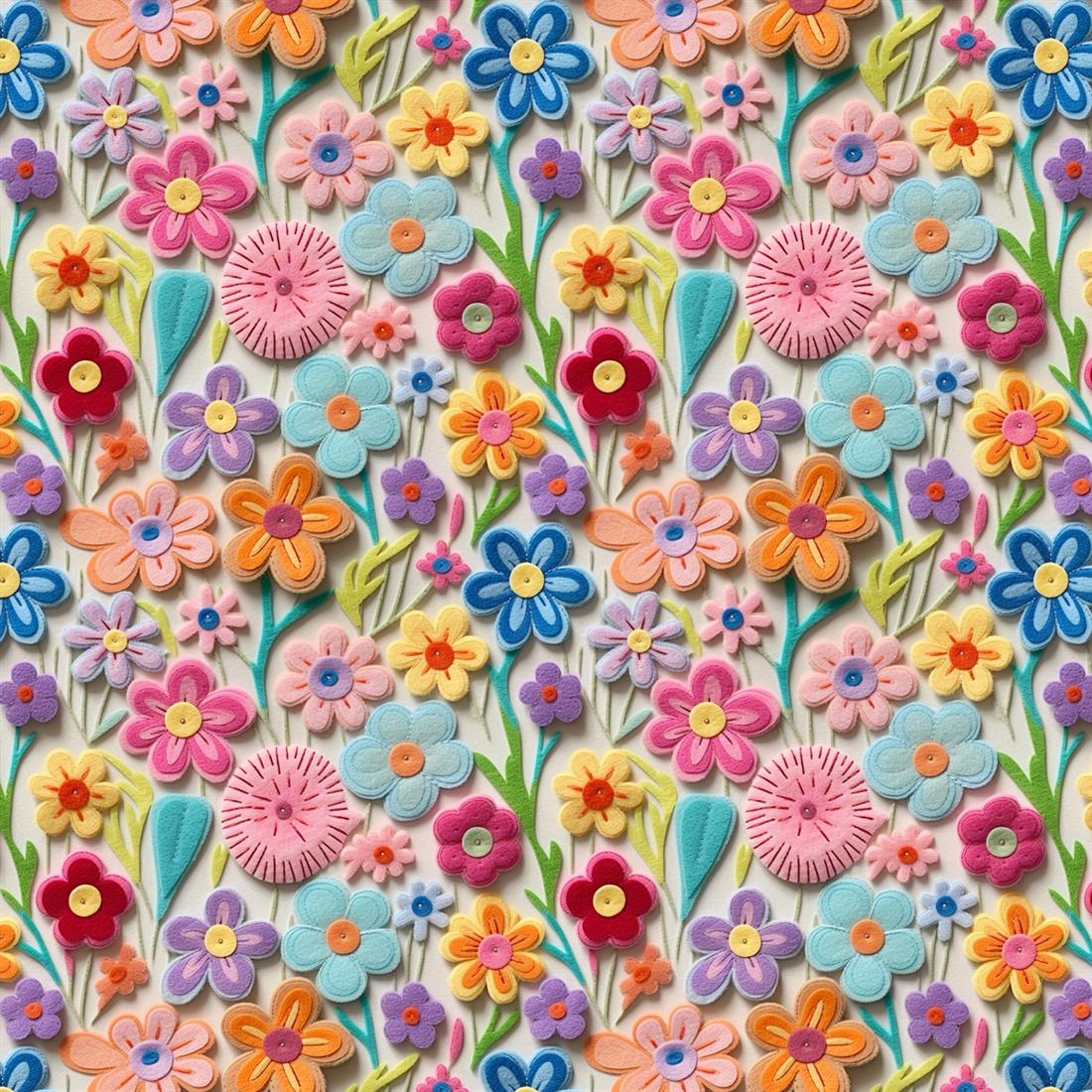 Blue Felt Flowers Crafty Cotton Fabric