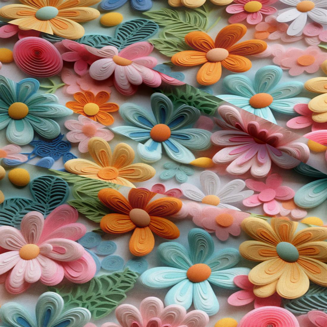 Blue 3D Daisies Crafty Cottons Fabric