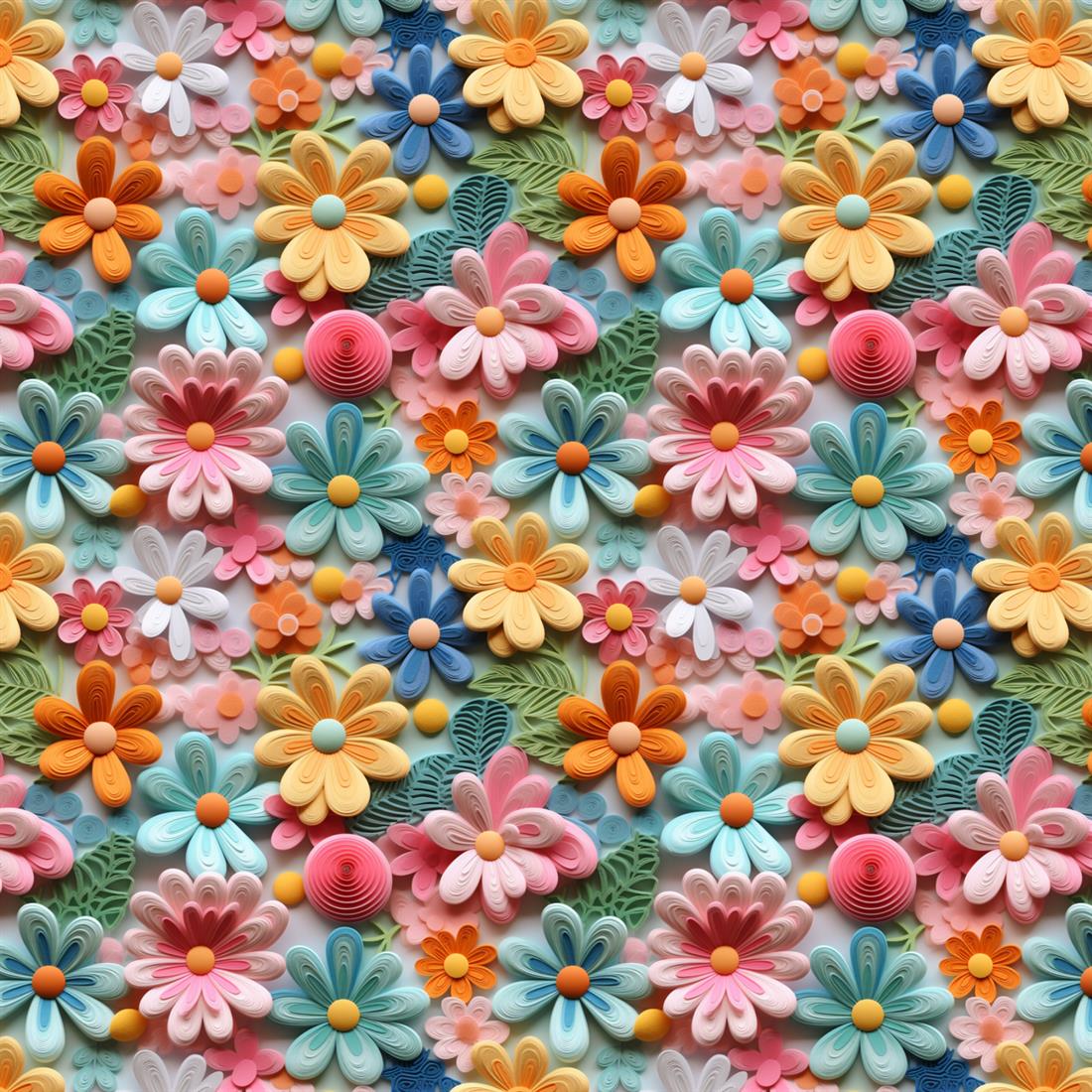 Blue 3D Daisies Crafty Cottons Fabric