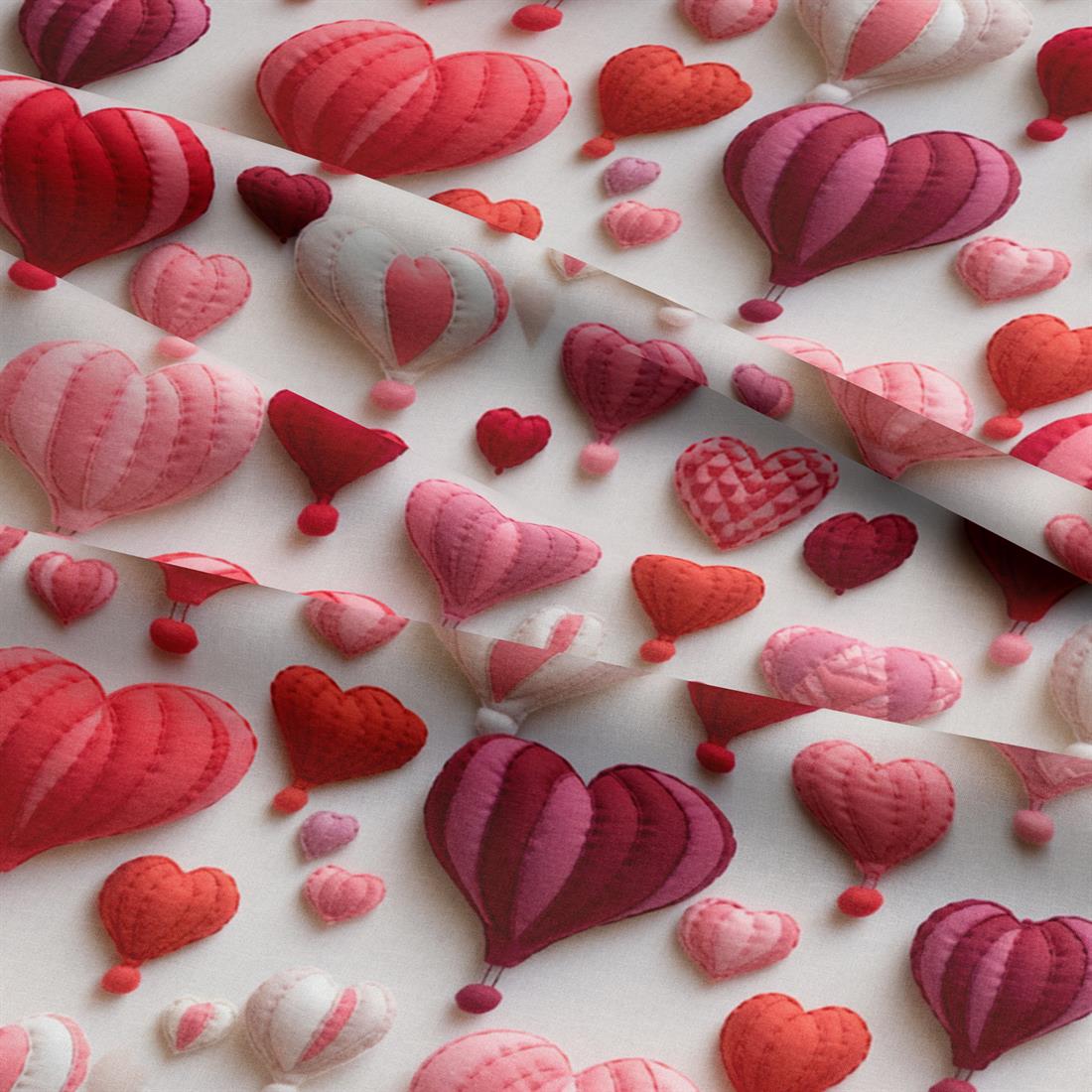 White & Pink Heart Air Balloons Crafty Cottons Fabric