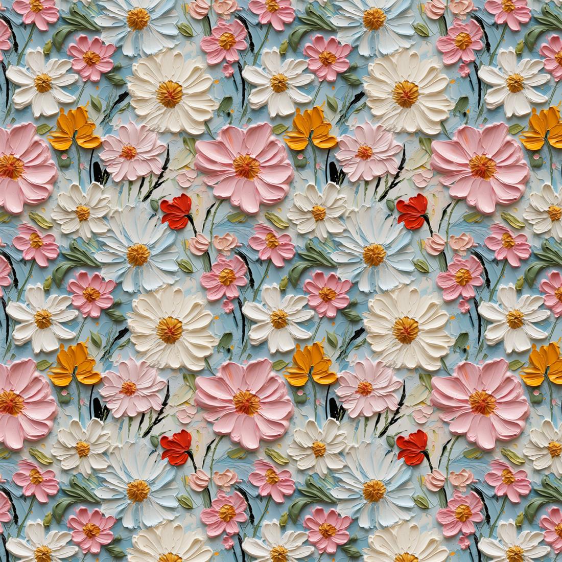 Blue Pained Floral Crafty Cottons Fabric
