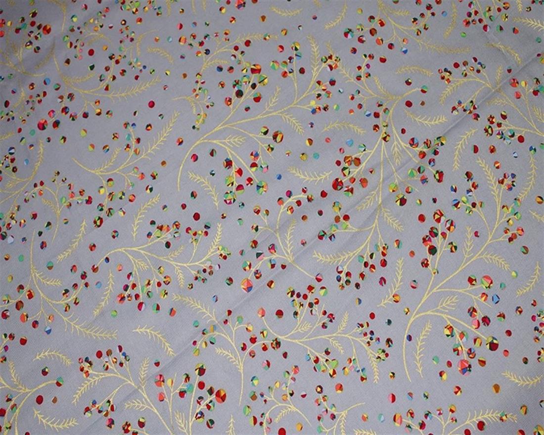 Silver Rainbow Holly Branches Metallic Cotton Printed 100% FabricThis…
