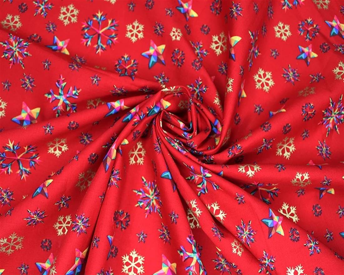 Rainbow Snowflake Metallic Cotton Printed 100% FabricThis Beautiful…