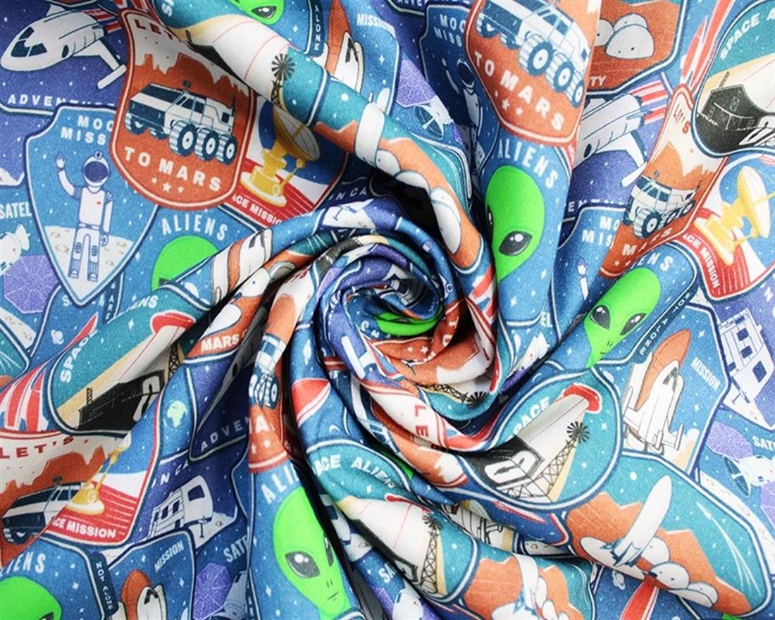 Blue Little Johnny Space Alien Badges Cotton Printed 100% FabricThis…