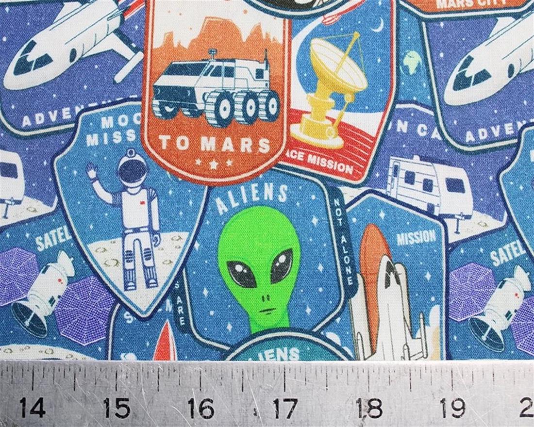 Blue Little Johnny Space Alien Badges Cotton Printed 100% FabricThis…
