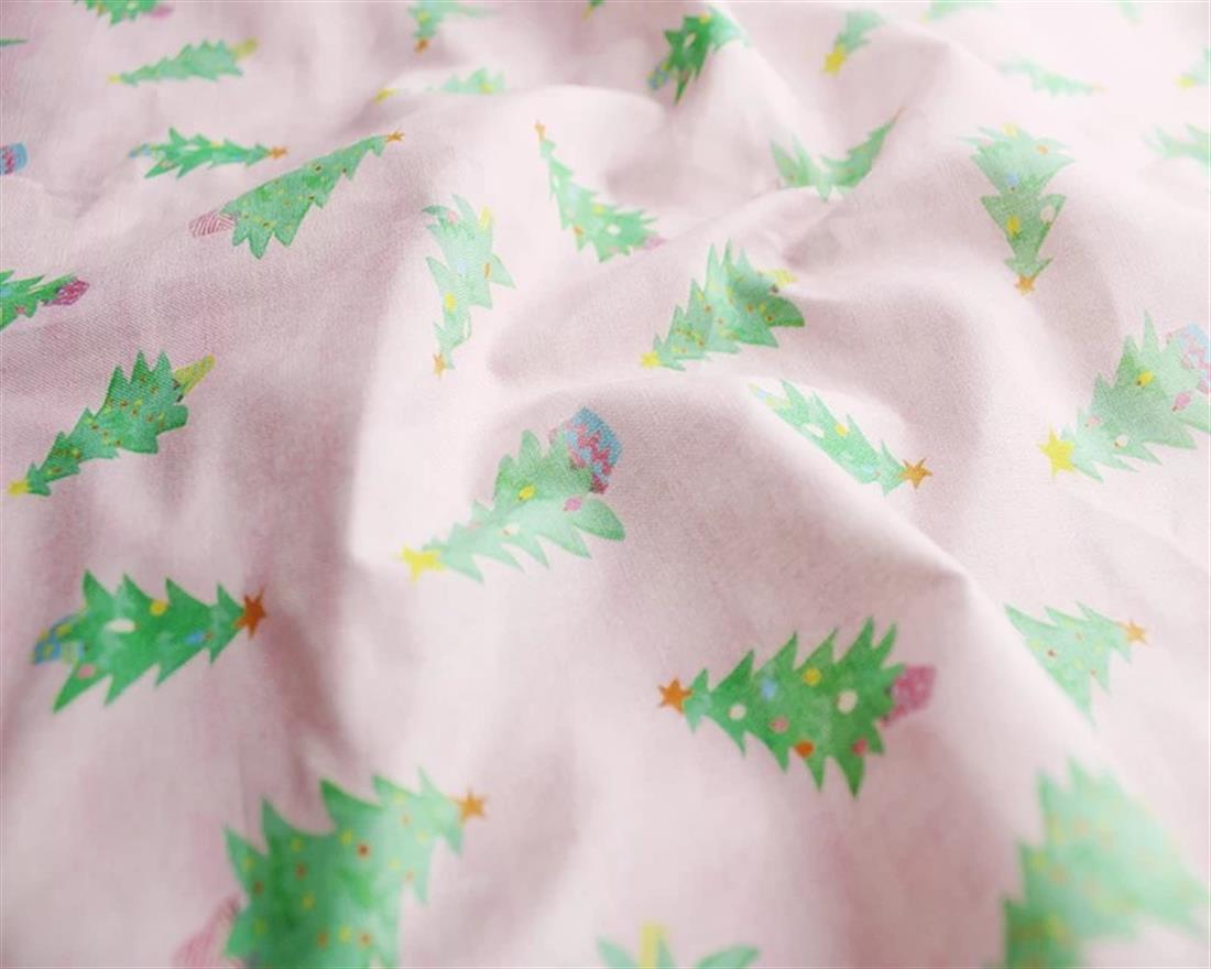 Light Pink Little Johnny Cute Christmas Trees Cotton Printed 100%…