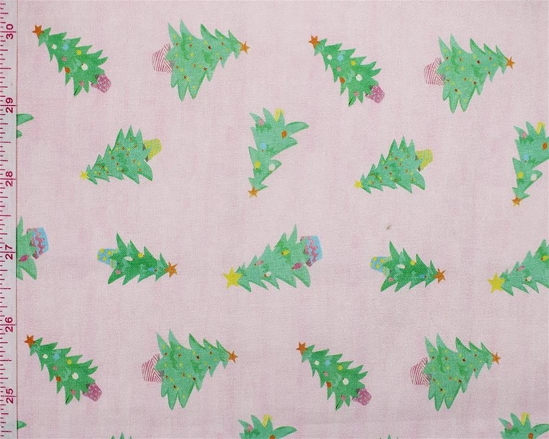 Light Pink Little Johnny Cute Christmas Trees Cotton Printed 100%…