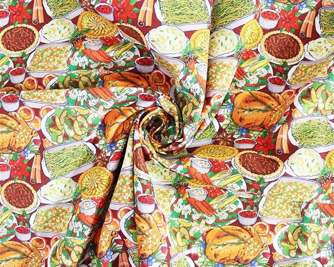 Burnt Orange Little Johnny Christmas Dinner Cotton Printed 100%…