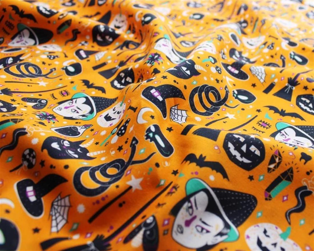 Orange Little Johnny Cartoon Witchcraft Cotton Printed 100% Fabric