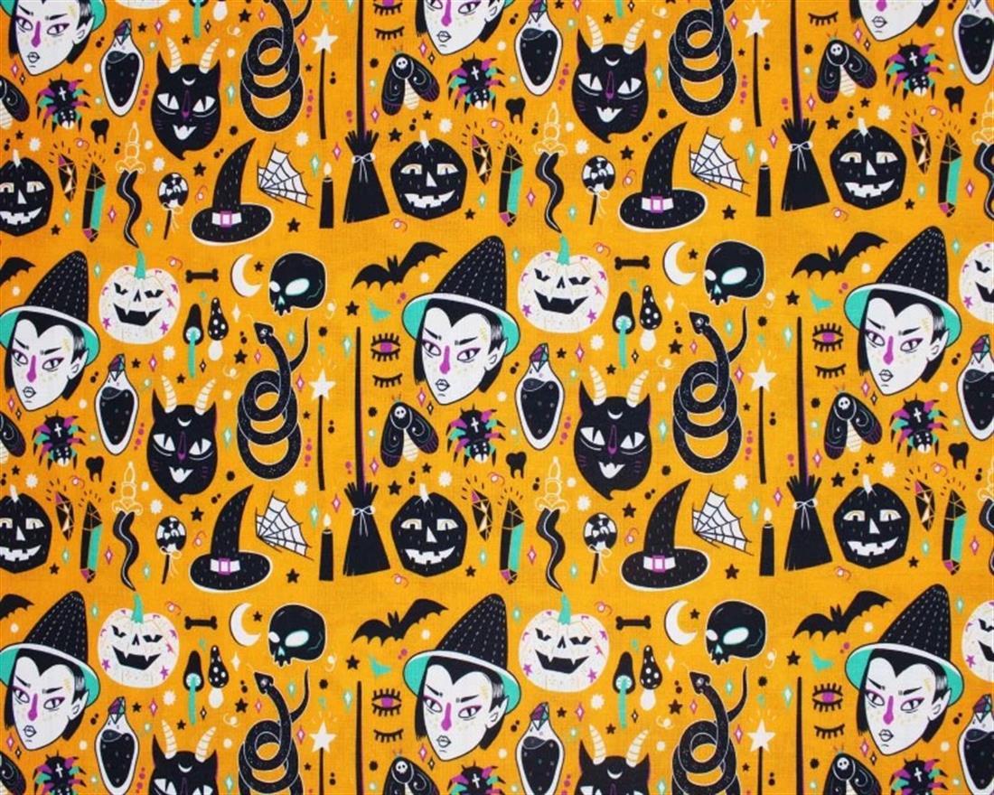 Orange Little Johnny Cartoon Witchcraft Cotton Printed 100% Fabric