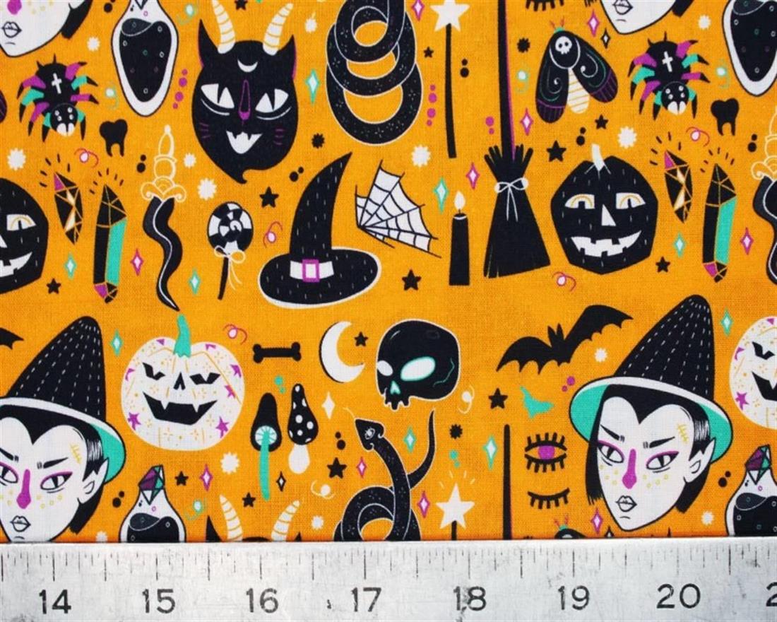 Orange Little Johnny Cartoon Witchcraft Cotton Printed 100% Fabric