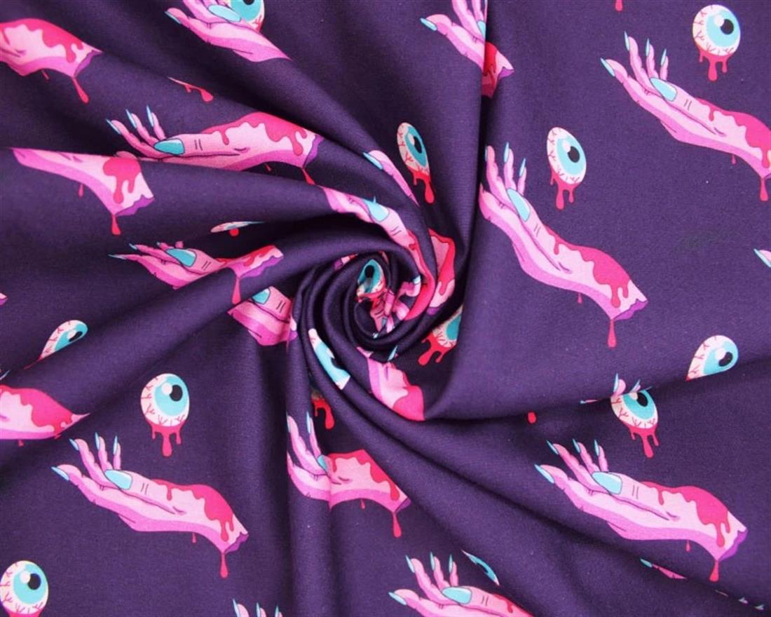 Purple Little Johnny Zombie Hands Cotton Printed 100% Fabric