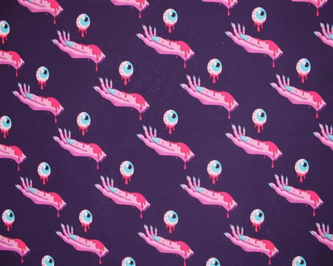 Purple Little Johnny Zombie Hands Cotton Printed 100% Fabric