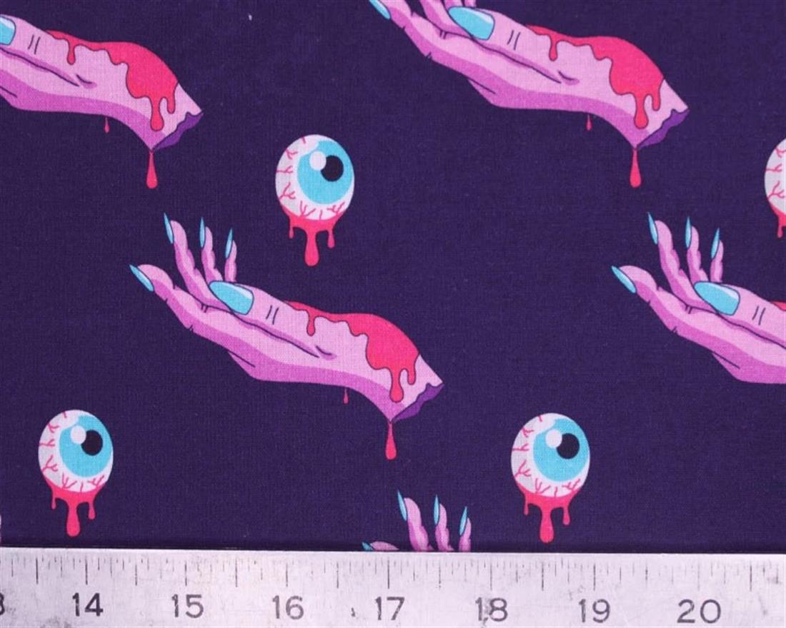 Purple Little Johnny Zombie Hands Cotton Printed 100% Fabric