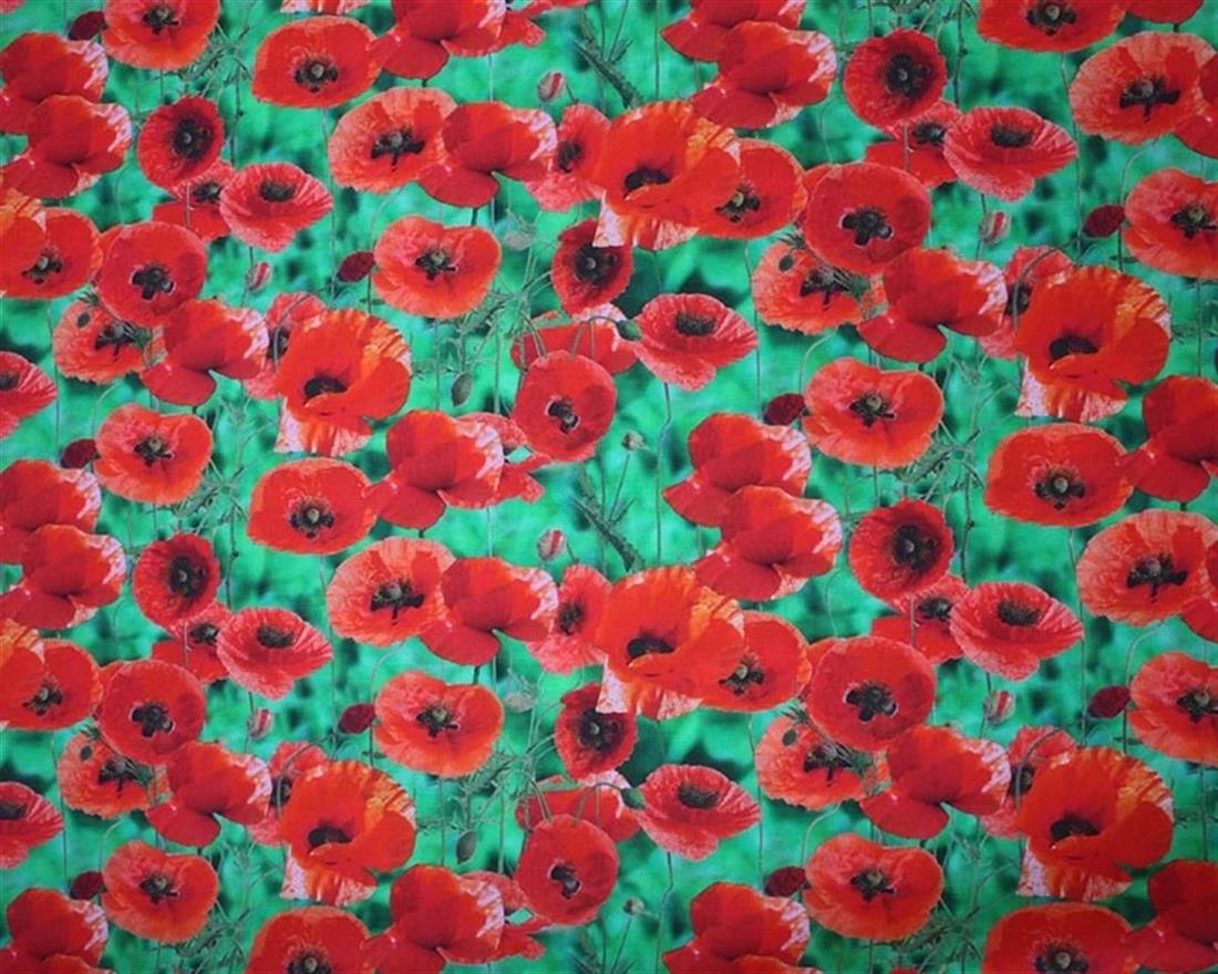 Green & Red Little Johnny Poppy Leaves Digital Cotton Printed 100%…