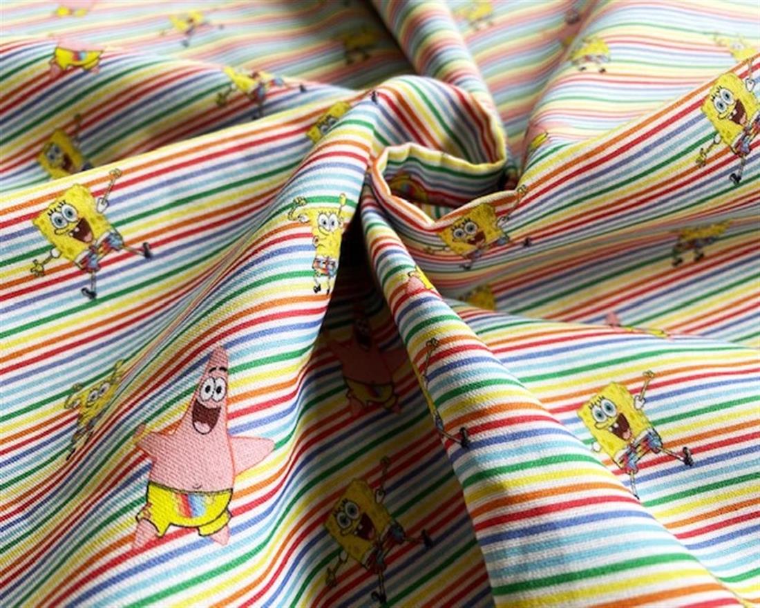 Little Johnny Sponge Bob Rainbow Stripe Cotton Printed Digital 100%…