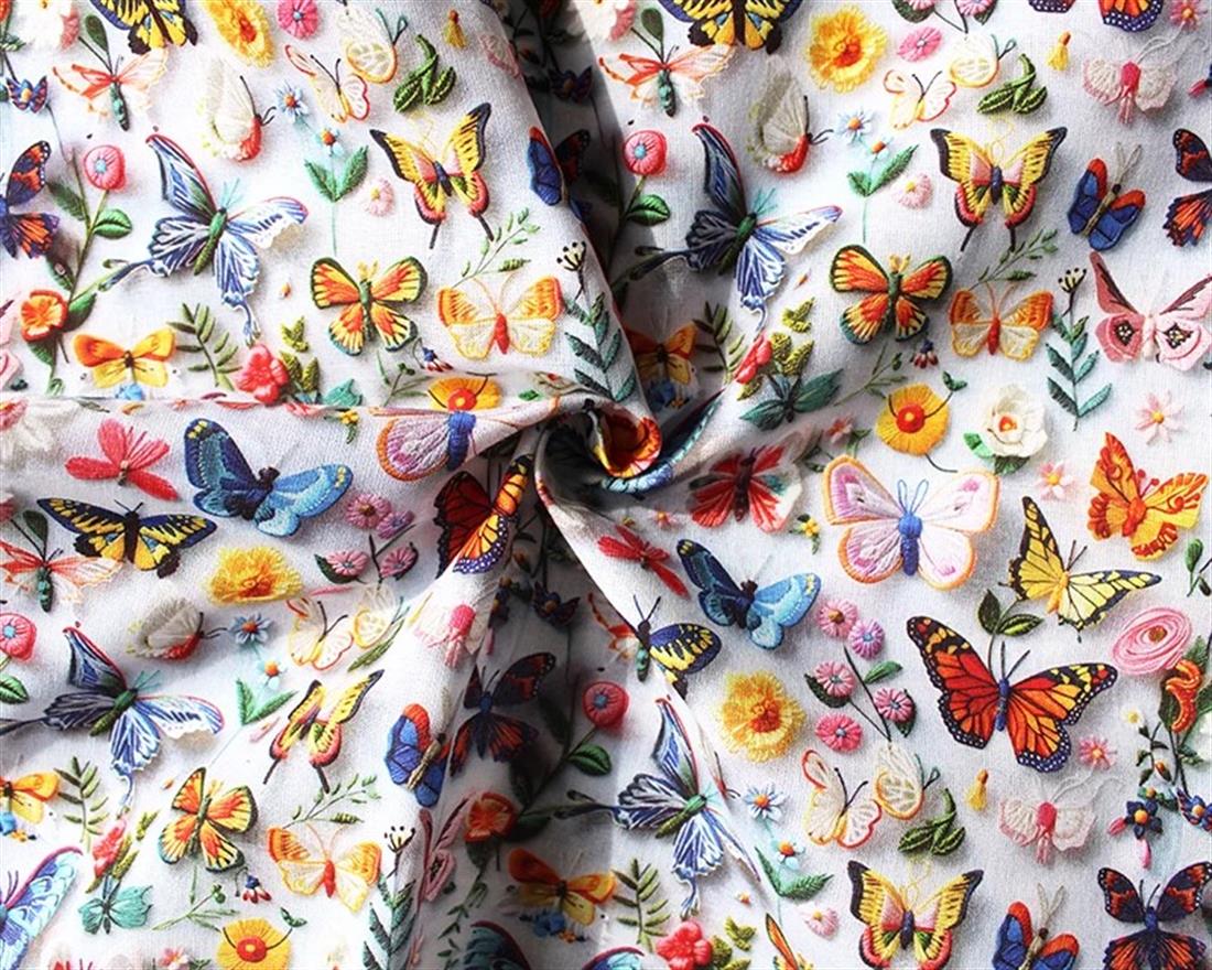 Little Johnny Butterflies 3D Cotton Printed 100% Fabric