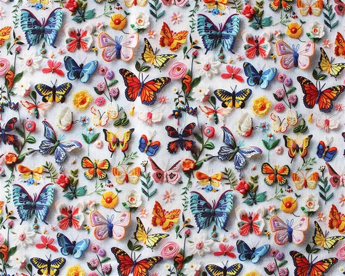 Little Johnny Butterflies 3D Cotton Printed 100% Fabric