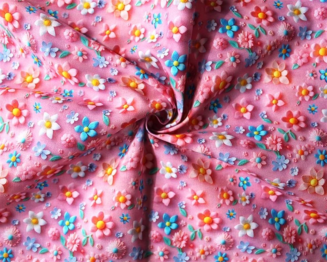Pink Little Johnny Flowers 3D Cotton New Printed